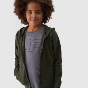 4F Bluza dresowa rozpinana z kapturem chłopięca - khaki 140 (9-10 lat)