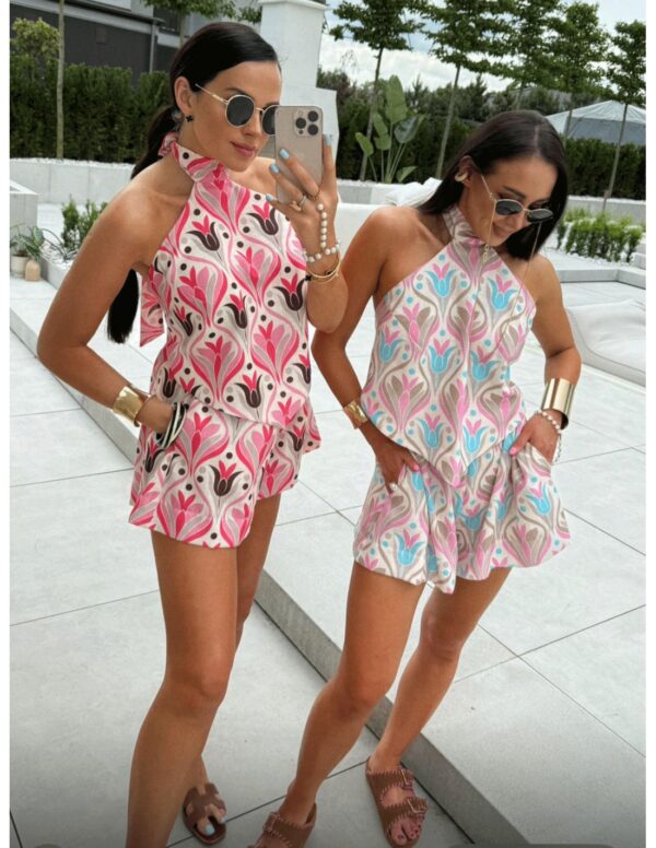 Lniany komplet top halter i szorty ANSLEE - wzór 2