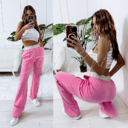 Komplet Florence spodnie różowe i top w paski latte