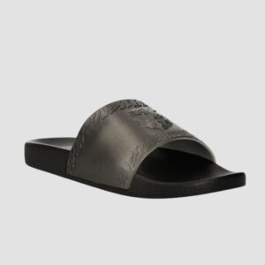 83f126786e1a7440a3efac21933adadf795a5ab9 JUST CAVALLI Czarno-srebrne klapki Fondo Pool