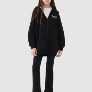 4F Bluza dresowa rozpinana z kapturem dziewczęca - czarna 122 (6-7 lat)