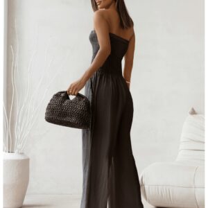 Lniany kombinezon z szerokimi nogawkami MALIA - czekoladowy