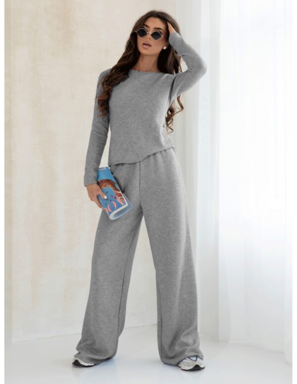 Komplet dzianinowy z szerokimi spodniami CELESTE - szary