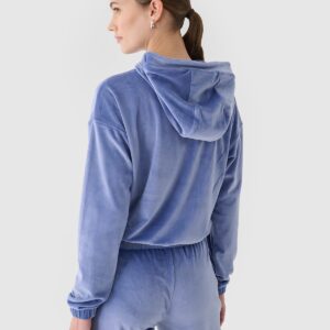 4F Bluza dresowa z weluru nierozpinana z kapturem damska - granatowa