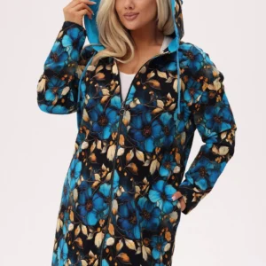 Bluza z kapturem Błękitna Magnolia - kwiatowa nuta elegancji PLUS SIZE XXL OVERSIZE JESIEŃ