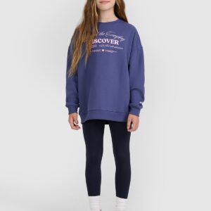 4F Bluza dresowa oversize nierozpinana bez kaptura dziewczęca - niebieska 164 (13-14 lat)