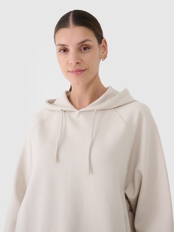 4F Bluza dresowa nierozpinana z kapturem damska - beżowa