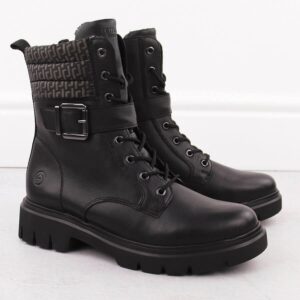 Skórzane workery damskie botki ocieplane czarne Rieker Remonte D1W71-03