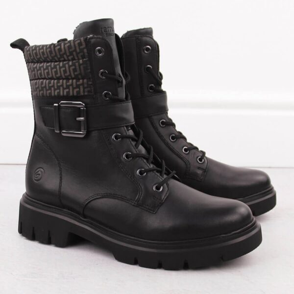 Skórzane workery damskie botki ocieplane czarne Rieker Remonte D1W71-03