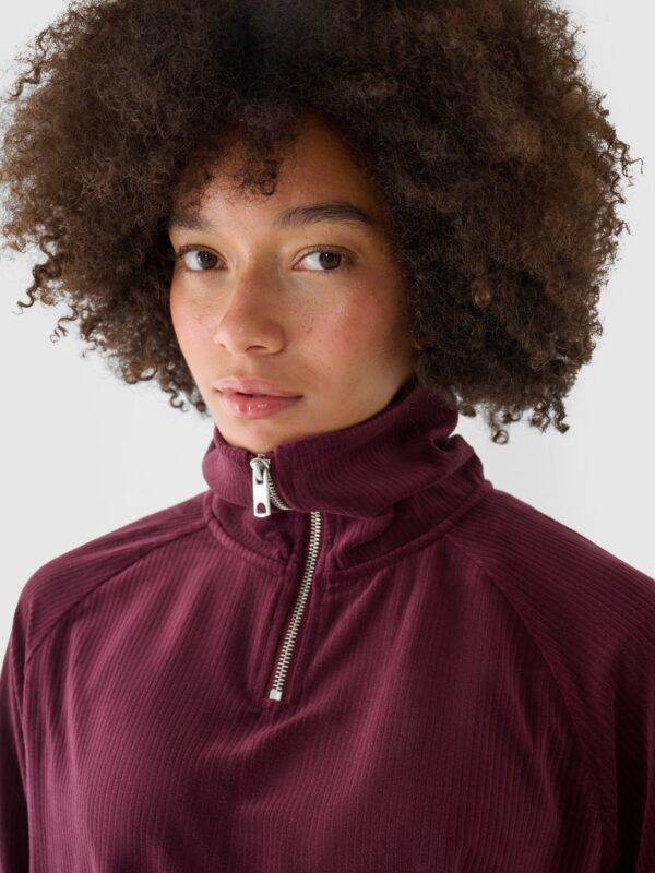 4F Bluza dresowa z weluru nierozpinana bez kaptura damska - czerwona