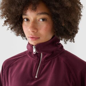 4F Bluza dresowa z weluru nierozpinana bez kaptura damska - czerwona