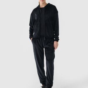 4F Bluza dresowa z weluru rozpinana z kapturem damska - czarna