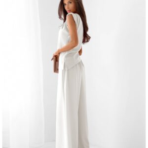 Komplet asymetryczna bluzka i spodnie ARMINA - biały