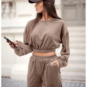 Welurowy dres krótka bluza i spodnie RODDY - cappuccino