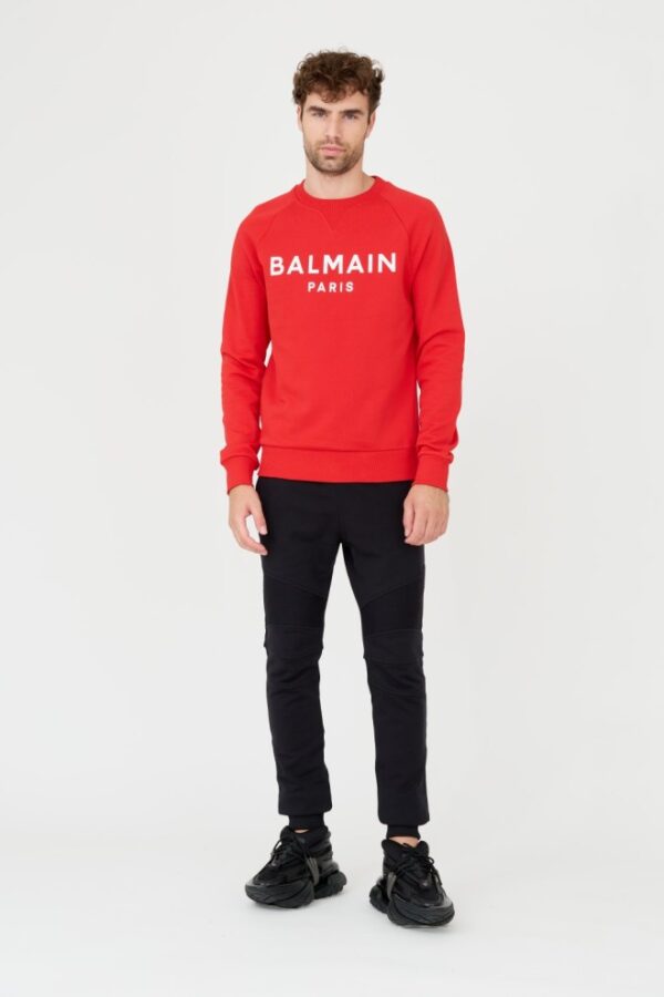 BALMAIN Czerwona męska bluza Printed Sweatshirt