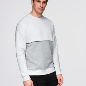 Bluza męska OVERSIZE z kontrastowym łączeniem kolorów - biało-szara V1