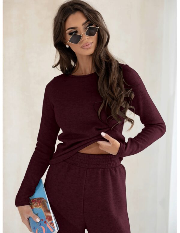 8f20b28284eedfdcb38010724d2ece6f2c4039b5 Komplet dzianinowy z szerokimi spodniami CELESTE - bordowy