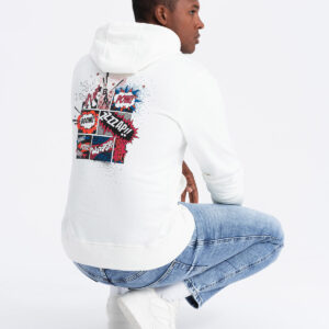 Bluza męska hoodie z nadrukiem na plecach - ecru V3