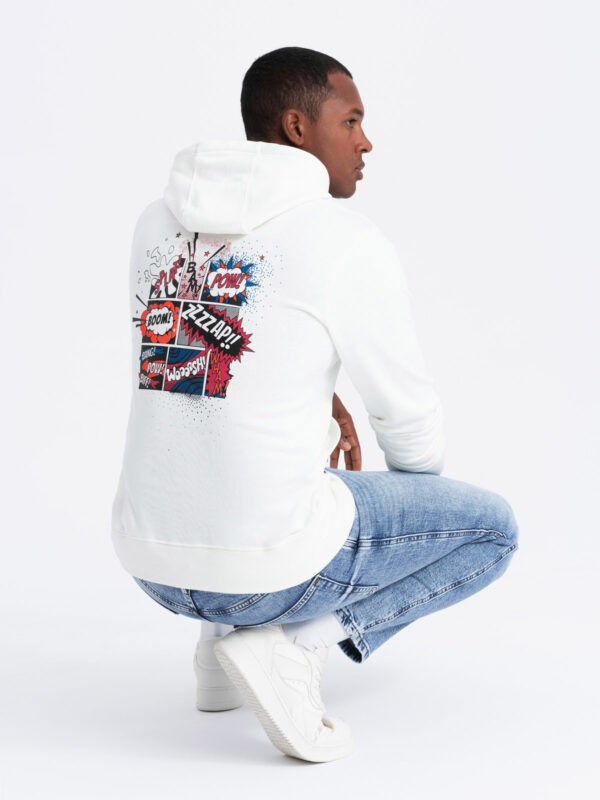 Bluza męska hoodie z nadrukiem na plecach - ecru V3