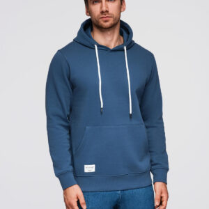 Bluza męska dresowa BASIC kangurka z kapturem - granatowa V4