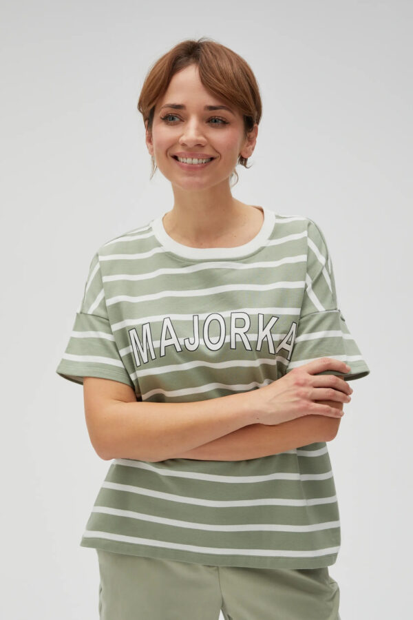 9047841b775806e7b70ec5bc7c6a9f45bbed376c Bluza w paski z napisem oliwkowa