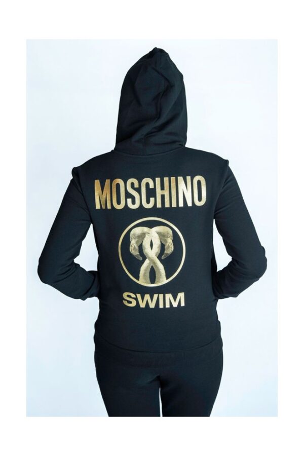 MOSCHINO SWIM Bluza damska rozpinana z kapturem czarna