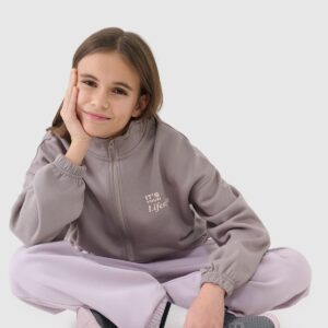 4F Bluza dresowa nierozpinana bez kaptura dziewczęca - beżowa 164 (13-14 lat)