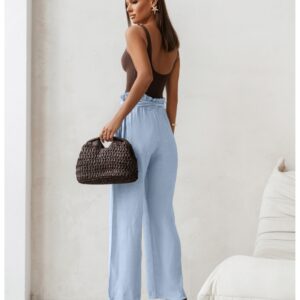 Stylowe lniane spodnie z paskiem ASKAR - błękitne