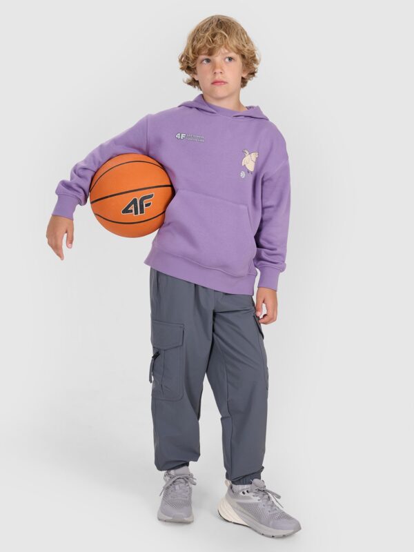 4F Bluza dresowa nierozpinana z kapturem chłopięca - fioletowa 128 (7-8 lat)