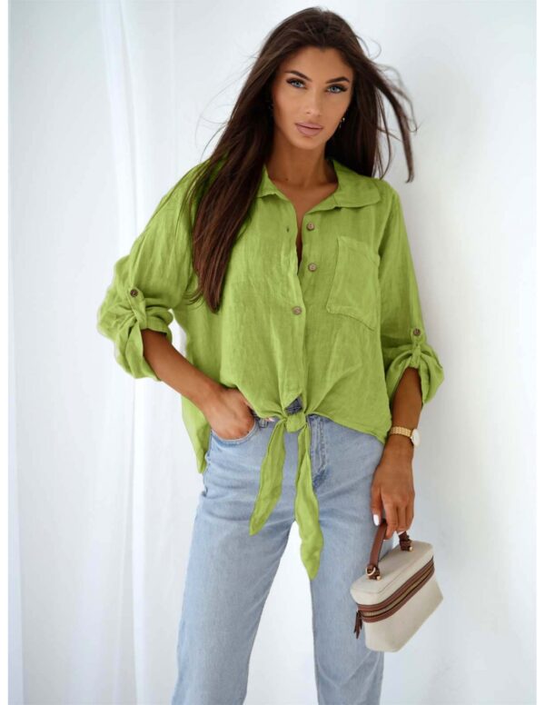 959f1fa64a38d6a8ab25154b29ce9811953b2a9a Lniana koszula oversize z wiązaniem DENI - limonkowa