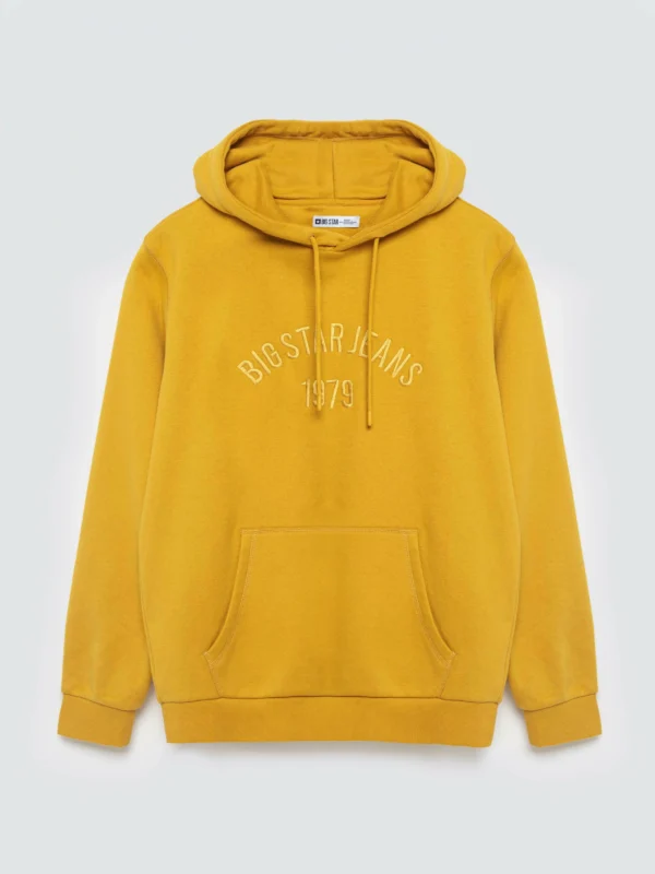 Bluza męska z haftem z kapturem żółta Aslan 203