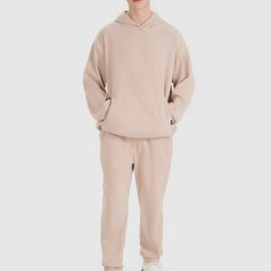 4F Bluza dresowa nierozpinana z kapturem męska - beżowa