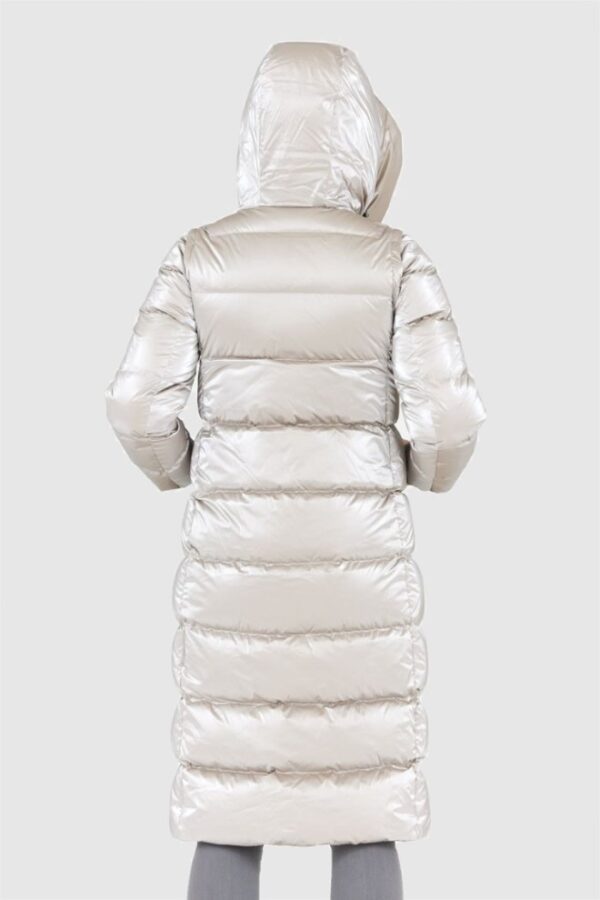 HETREGO Beżowy błyszczący płaszcz damski puchowy z odpinanymi rękawami summer, Rozmiar 36 EU - 40 IT