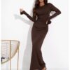 9a068bccdc5839bcbcb56bcbae143312ecd7889d Sukienka maxi z marszczeniami z wiskozy CARYS - czekoladowa