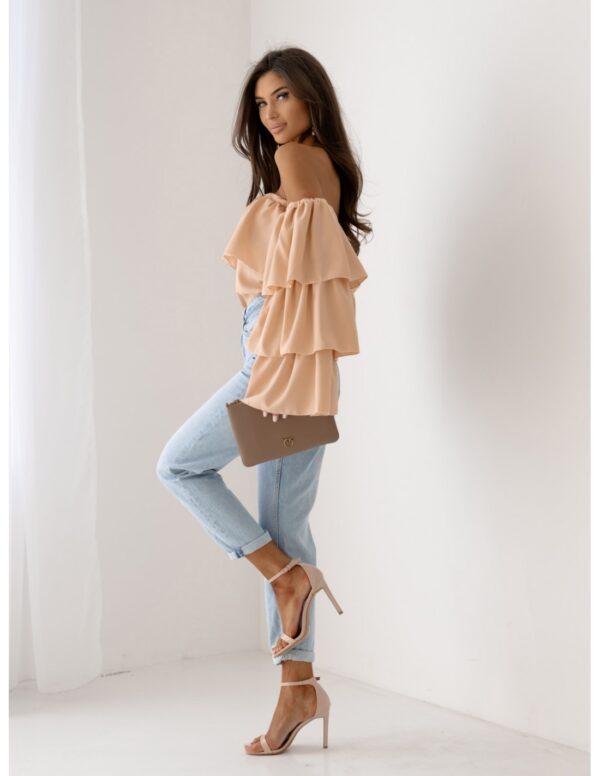 Bluzka hiszpanka z długim rękawem FLORA - beżowa
