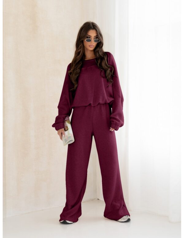 Komplet dzianinowy z szerokimi spodniami MILENA - bordowy