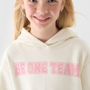 4F Bluza dresowa nierozpinana z kapturem dziewczęca - biała 122 (6-7 lat)