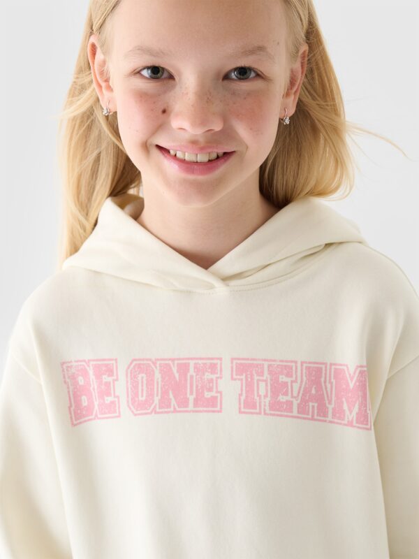 4F Bluza dresowa nierozpinana z kapturem dziewczęca - biała 122 (6-7 lat)