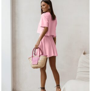 Bawełniany komplet top i spódnico-spodenki TALLA - pudrowy róż