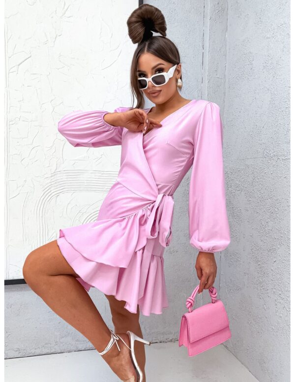 9dfd9dc8b44aa87cd66aadca8cbcad515bd23293 Przekładana sukienka z falbaną NALINA - pudrowy róż