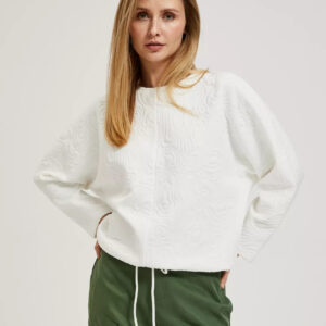 Bluza z okrąłym dekoltem i wiązaniem w pasie biała