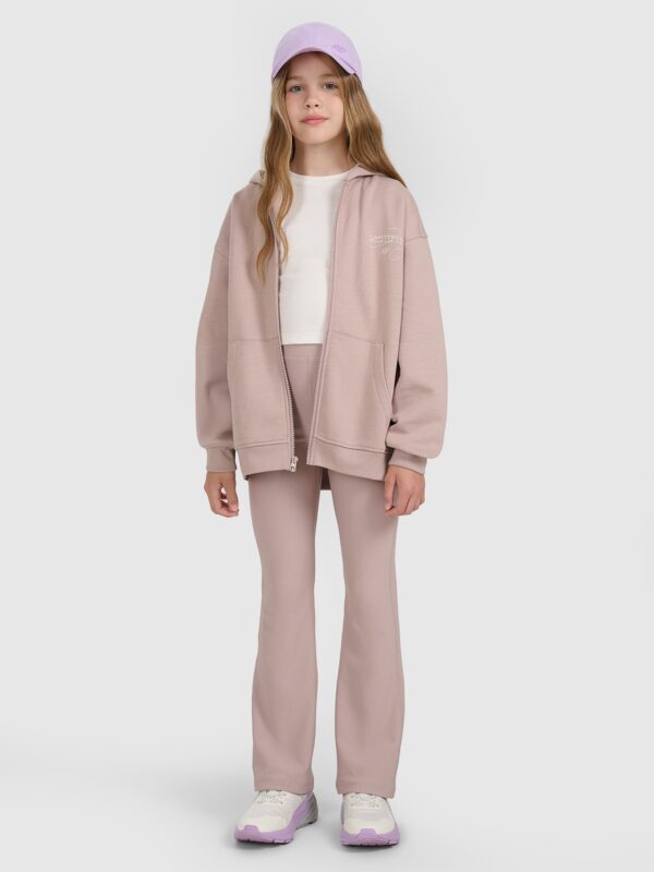 4F Bluza dresowa rozpinana z kapturem dziewczęca - beżowa 134 (8-9 lat)