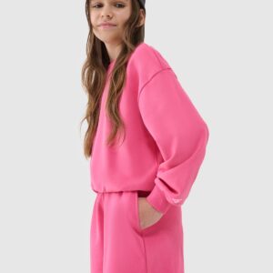 4F Bluza dresowa nierozpinana bez kaptura dziewczęca - różowa 140 (9-10 lat)