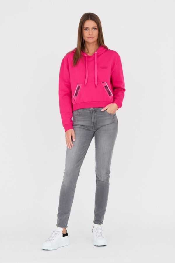 MOSCHINO Różowa damska bluza z kapturem i lampasami