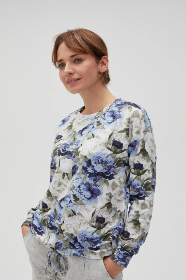 Bluza w kwiaty bez kaptura niebieska