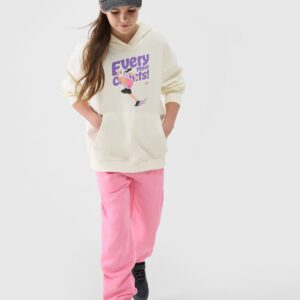 4F Bluza dresowa nierozpinana z kapturem dziewczęca - biała 152 (11-12 lat)