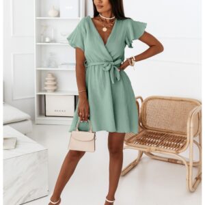 a18870310a028d0d100939d5787e17a158bd7168 Sukienka muślinowa z kopertowym dekoltem LAFI - szałwiowa