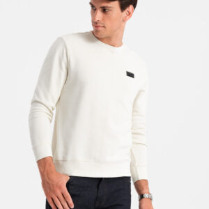 Nierozpinana bluza męska dresowa z metalowym pinem – kremowa V2