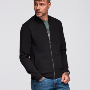 Bawełniana rozpinana męska bluza dresowa bomberka – czarna V5