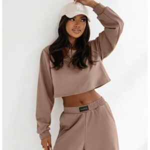 Komplet dresowy krótka bluza i spodnie SAYTON - mocha mousse